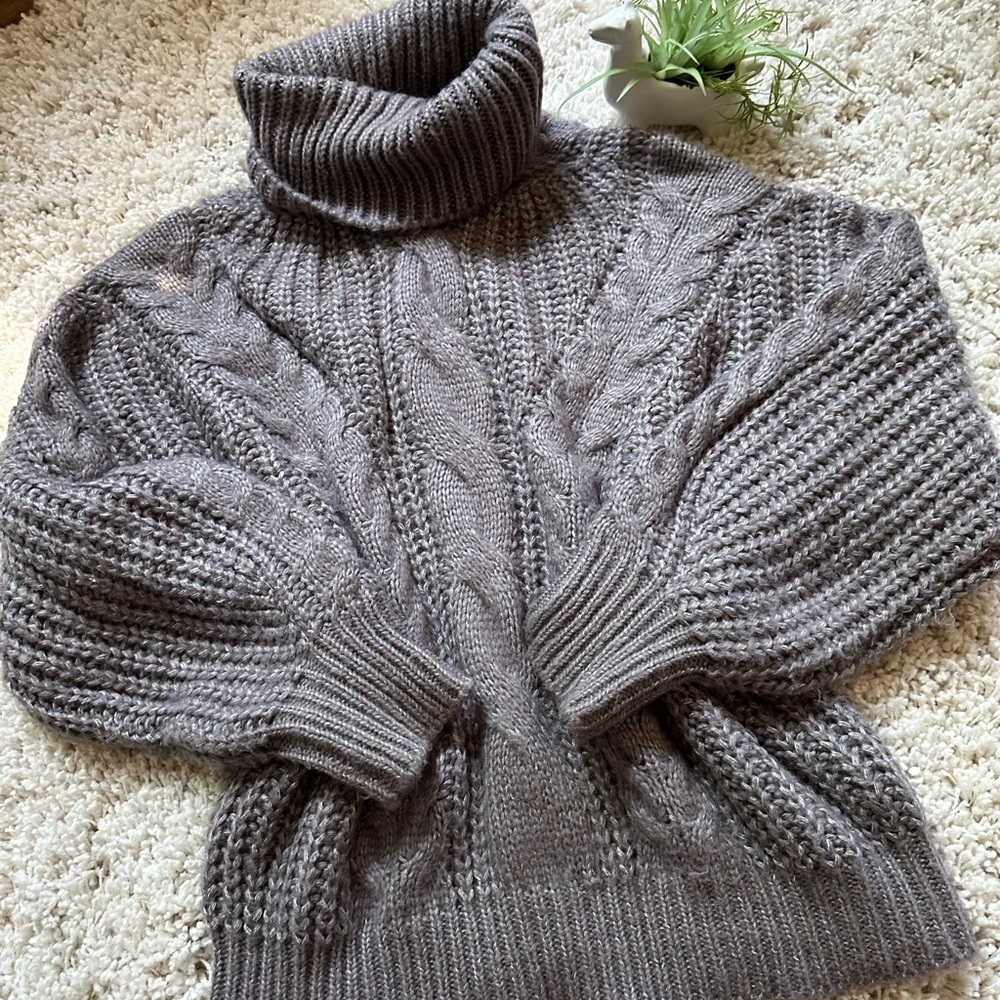 Fate Dark Grey lilac oversized wide sleeve bellsleeve fashion turtleneck… - Picture 2 of 3